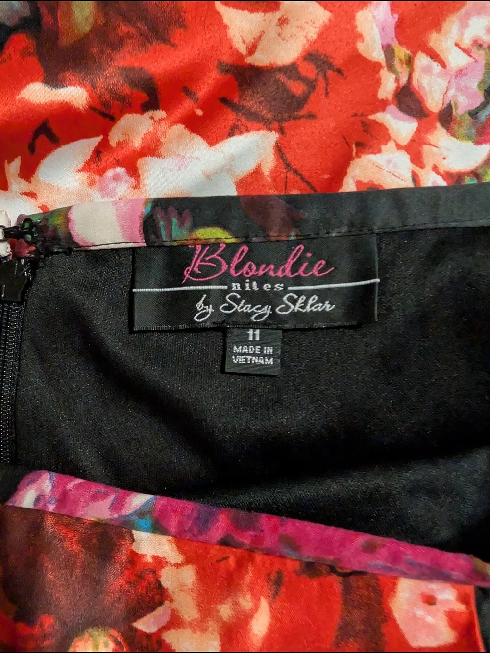 Blondie Nites Black Floral Maxi Skirt with Red & Pink Blooms W/ Pockets